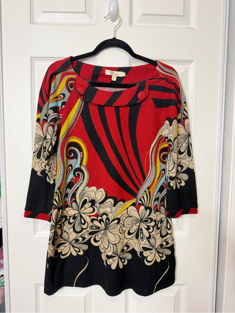 Y2K Red Black Swirly Tunic Dress (M/L)